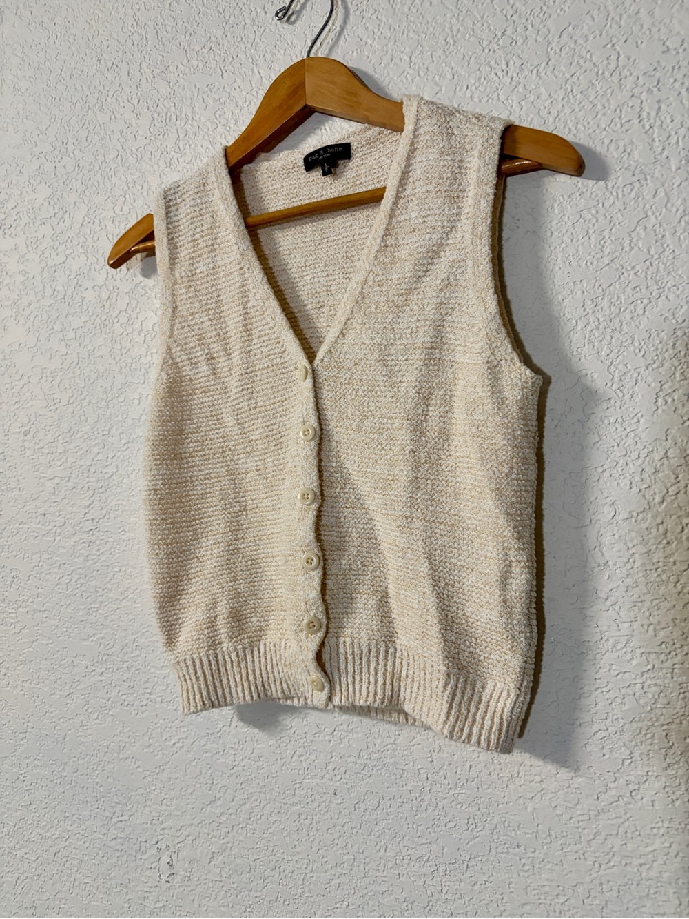 rag & bone Women’s Casual Cream V-Neck Jackie Buttoned Knit Sweater Vest